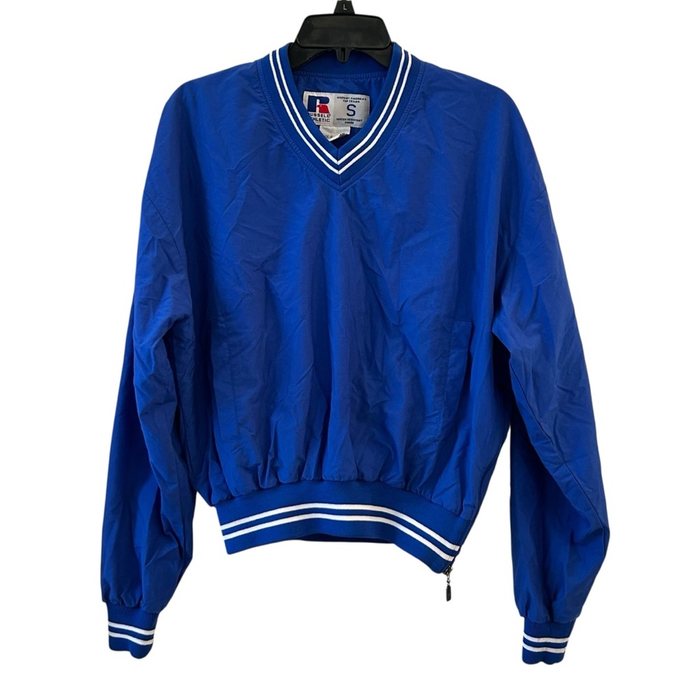 Vintage Men's RUSSELL Blank Nylon Pullover Windbreaker Small Jacket Royal Blue